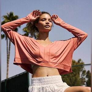 Free People Movement Orange Fearless long-sleeve cropped v-neck top athletic